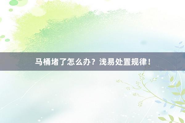 马桶堵了怎么办？浅易处置规律！
